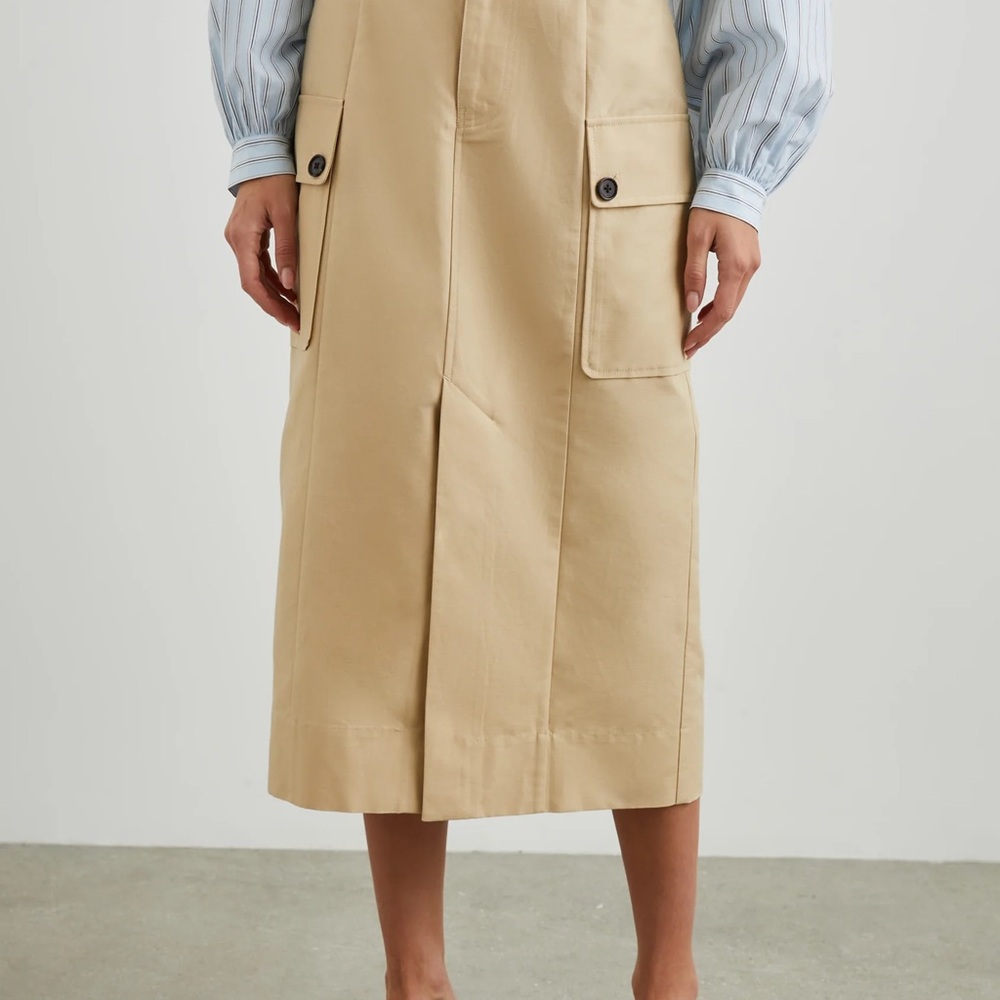 Rails Cyrus Khaki Skirt Tan Midi with Belt Size 8  Cotton Linen Blend Pockets